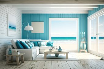 luxury ocean beach house apartment suite lounge living room, generative ai